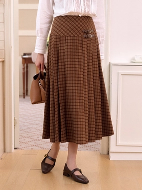 Miracle A-Line Plaid Cotton Skirt Travel Friendly LowProfileWaistband