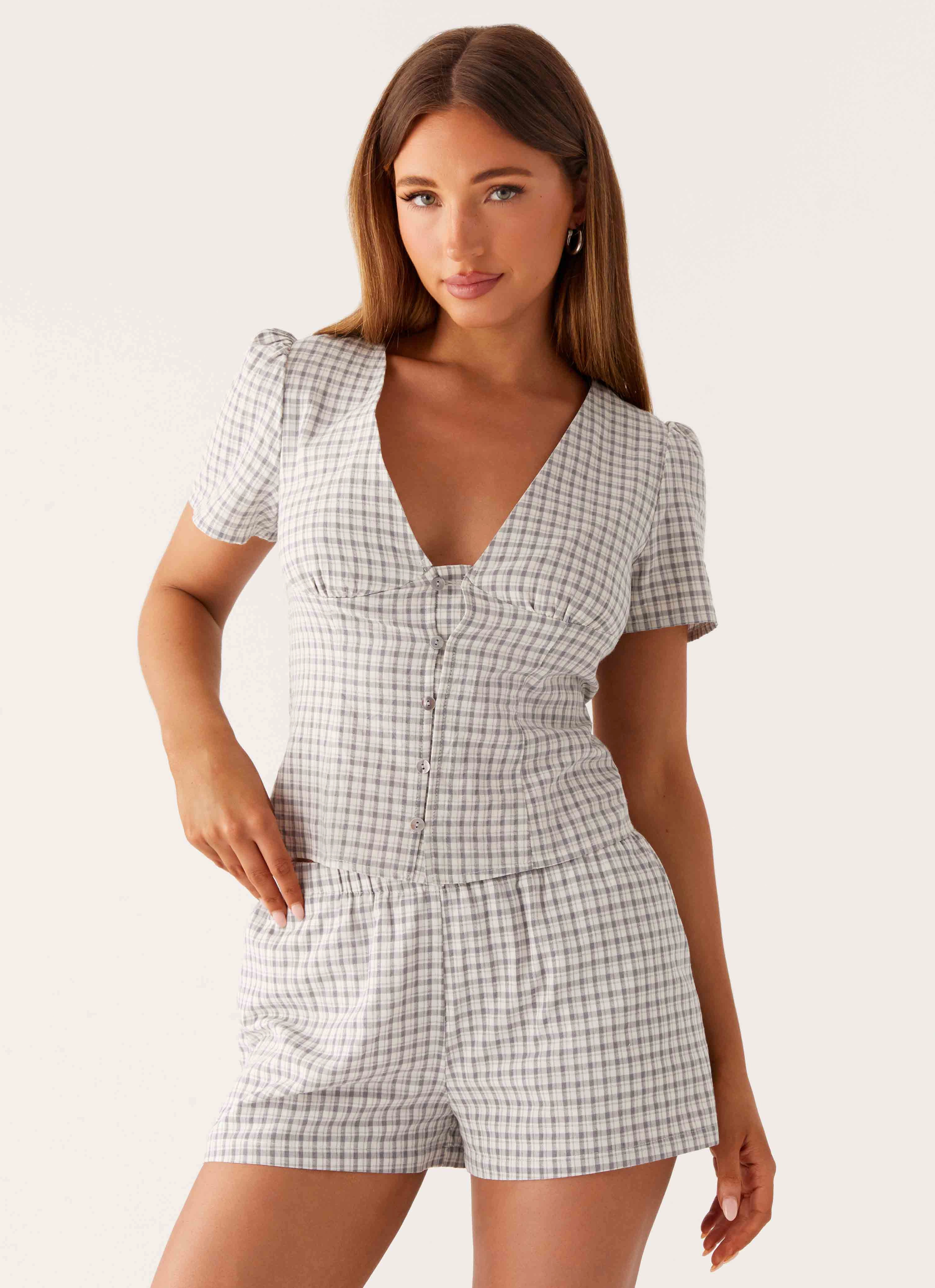 Adalina Shorts - Grey Check Active Utility