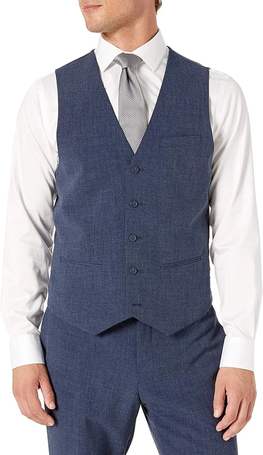 Adam Baker Men's Single Breasted Stretch Slim Fit Stretch 2-Button Vested Suit Set - Colors