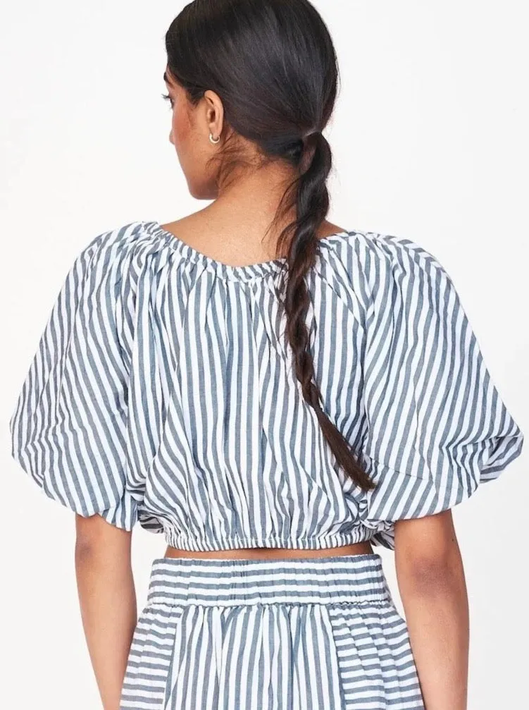 AllPurpose Design TaglessNecklineComfort Mirth Capri Bubble Top in Ocean Stripe