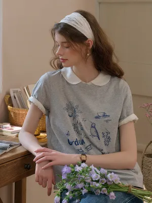 Rory Round Neck Vintage Pattern T-shirt Simple Pullover HighStretch