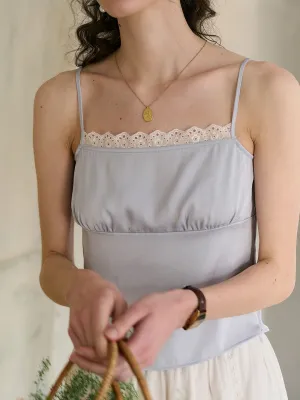 (Add-on Item) Elisa Wavy Lace Square Neck Satin Camisole Top BreathableMeshInsert FadeResistant Treatment