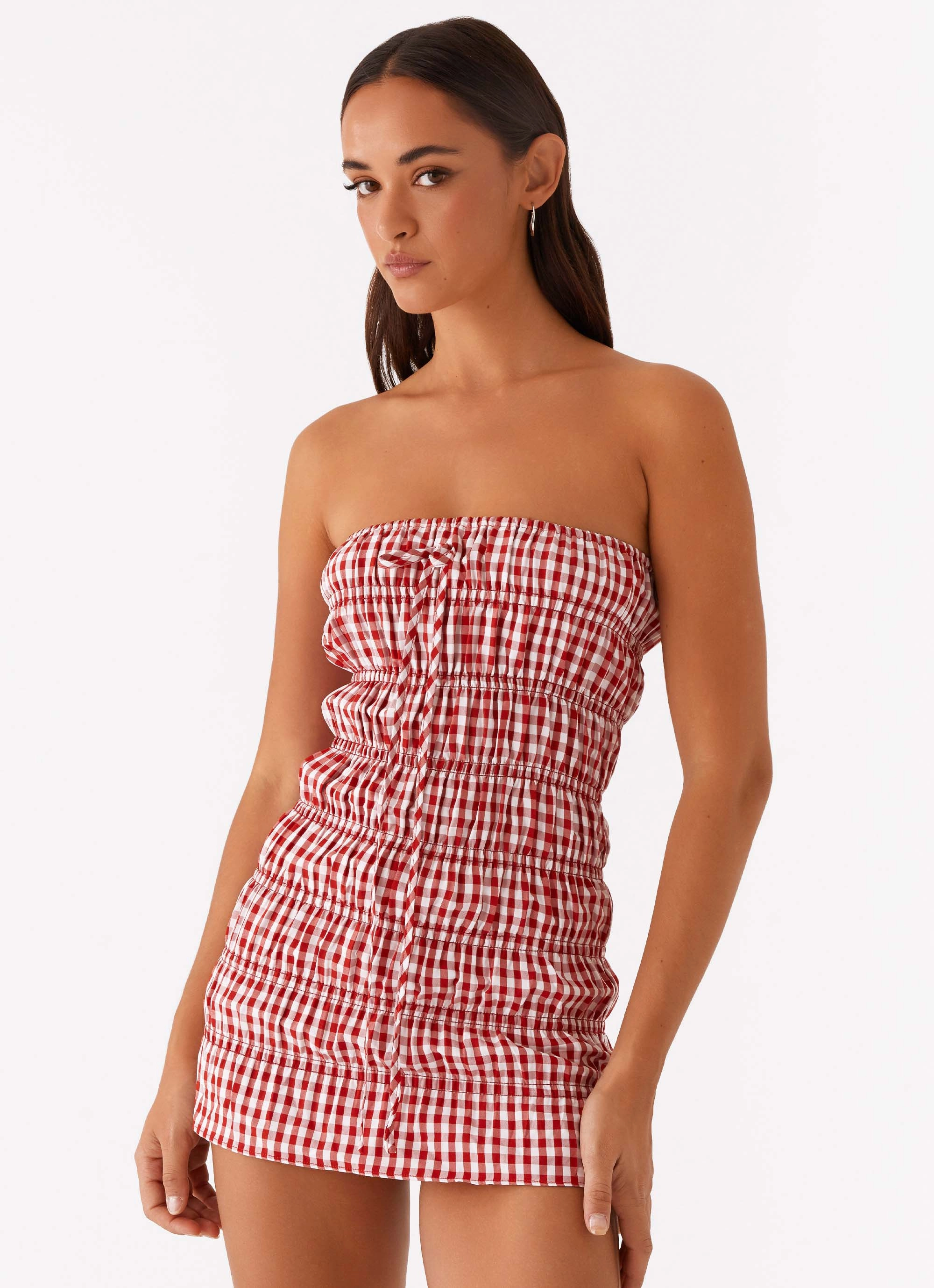Maxi length Neutral palette Adele Mini Dress - Red Gingham