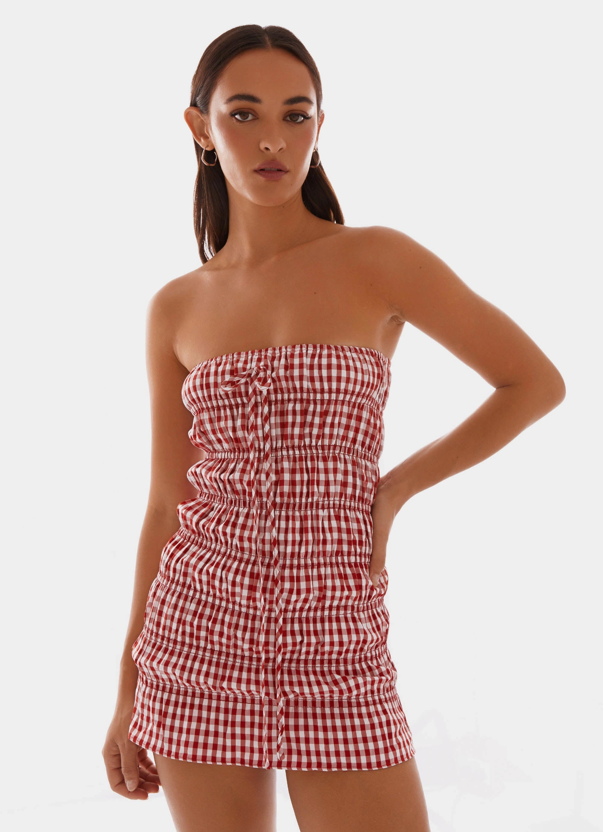 Adele Mini Dress - Red Gingham Refined Finish