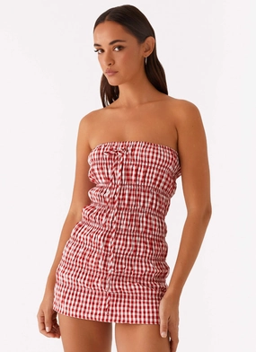 Maxi length Neutral palette Adele Mini Dress - Red Gingham