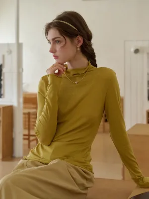 Circular Knit Technique Machine Washable Fabric Adelina Half-High Collar Lyocell Merino Top