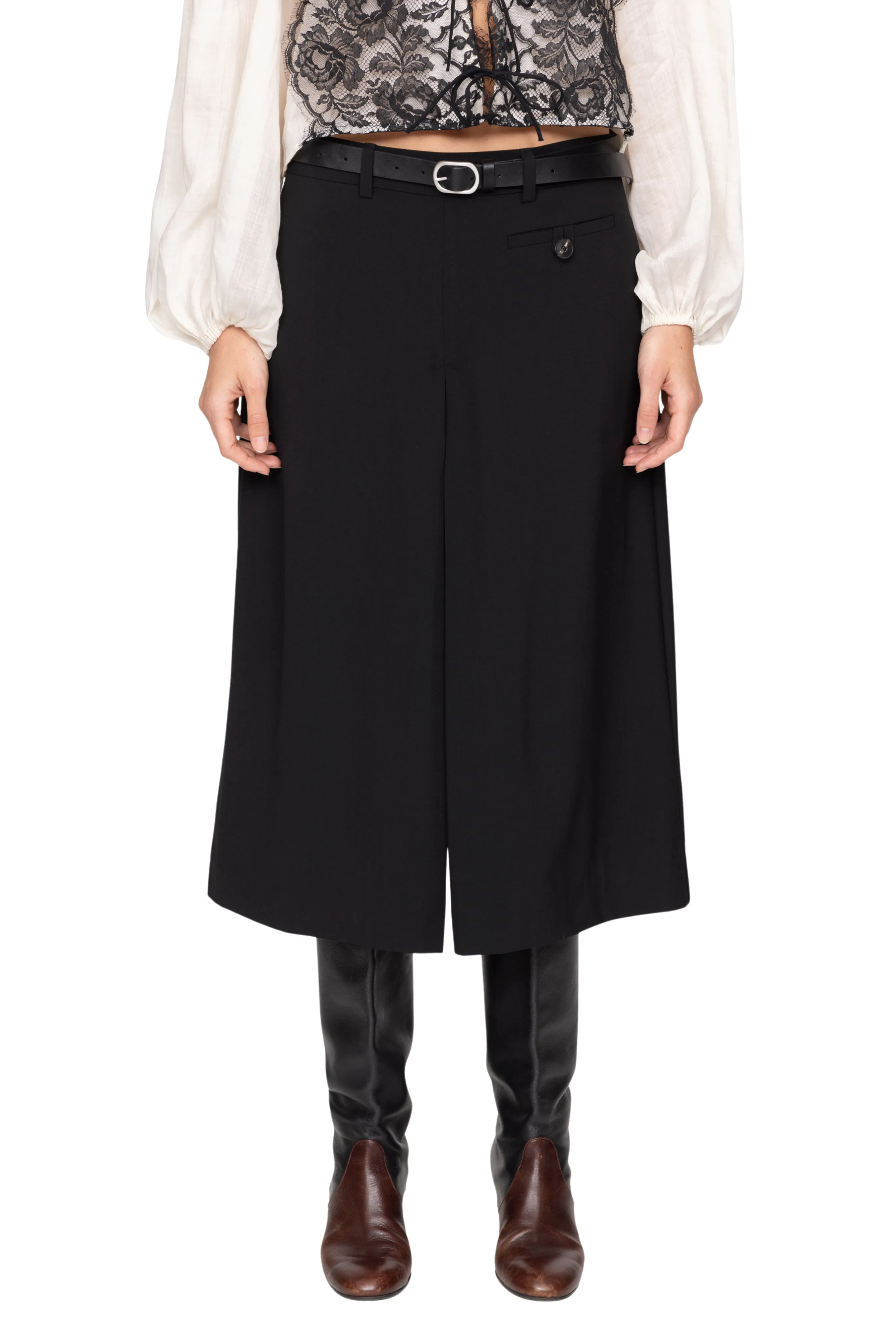 Stretchable Waist Adeline Wool Suiting Belted Culotte