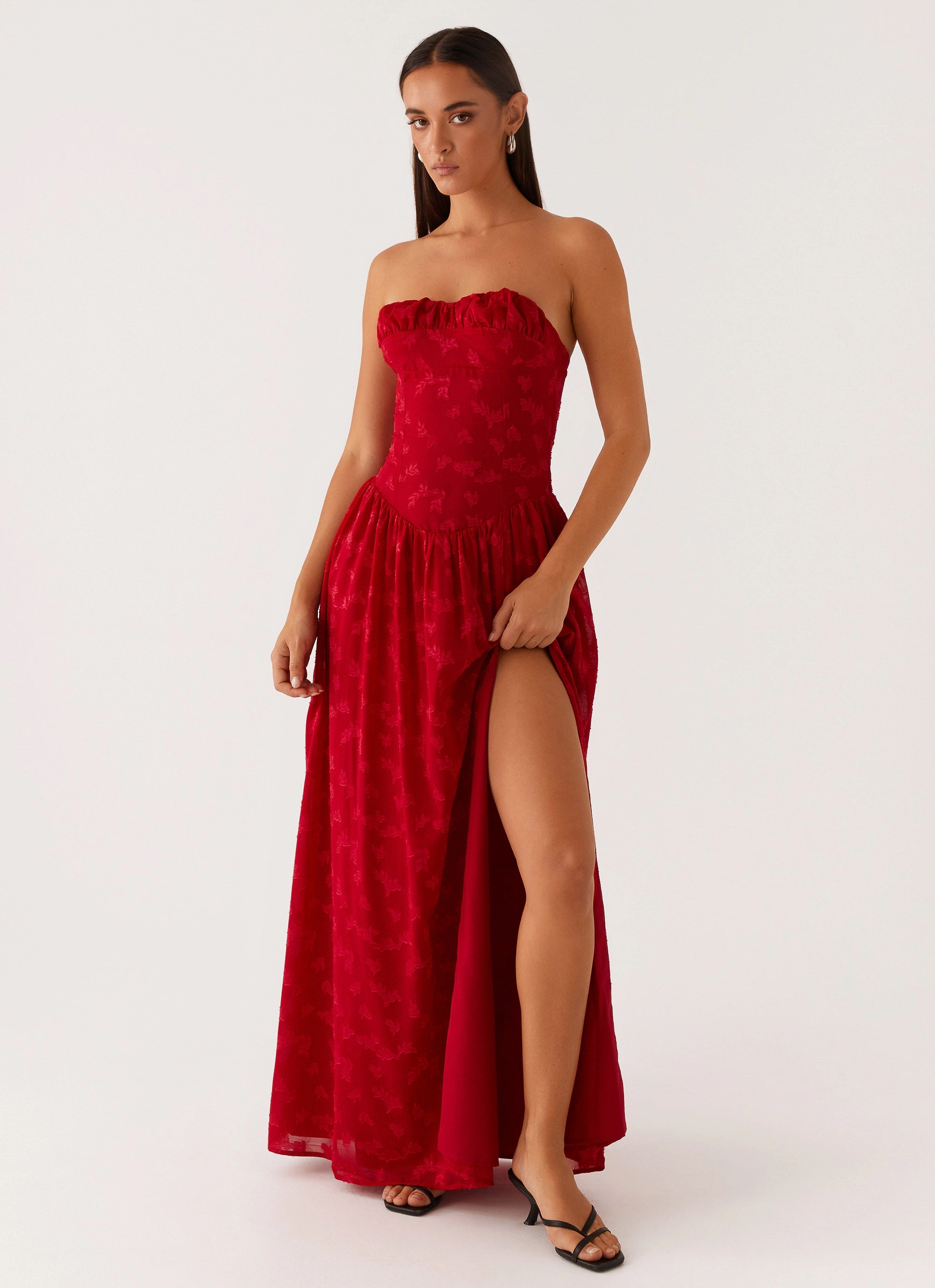 Comfy and Elegant Zip Closure Adira Maxi Dress - Red