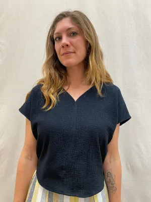 Buttery Soft Feel Bound Seam Finish Dolman Top in Black Texture