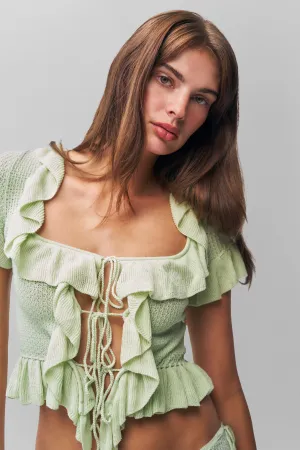 Ruffle Knit Tie Top NonIrritatingStitching Sustainable Fabric Blend