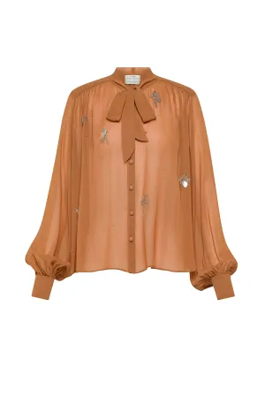 "Carousel Des Sylphes" Embroidery Bow-Tie Shirt Stretch Waistband Design Reinforced Shoulder Seams