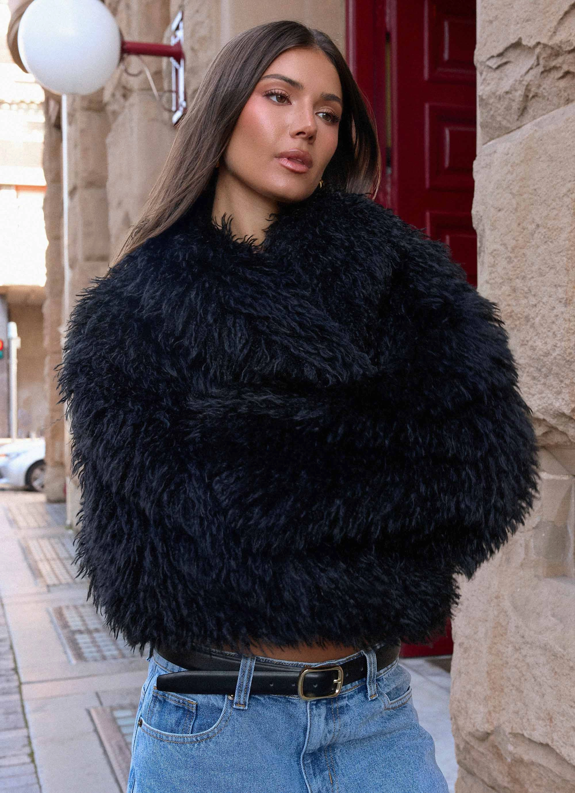 Virginia Cropped Fur Jacket - Black Forest