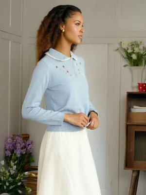 ??Final Sale??Martha Peter Pan Collar Embroidery Sweater EcoFriendly Dye Process