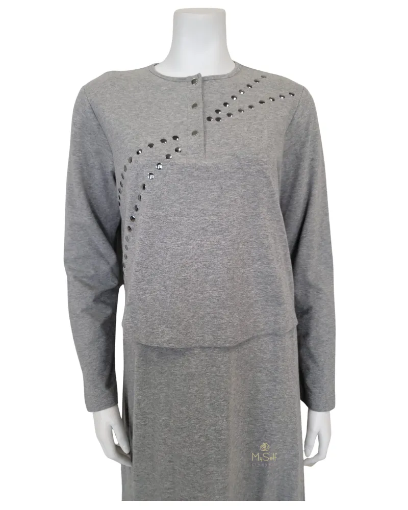 ADN1803GRY Studs Grey Cotton Nursing Nightgown
