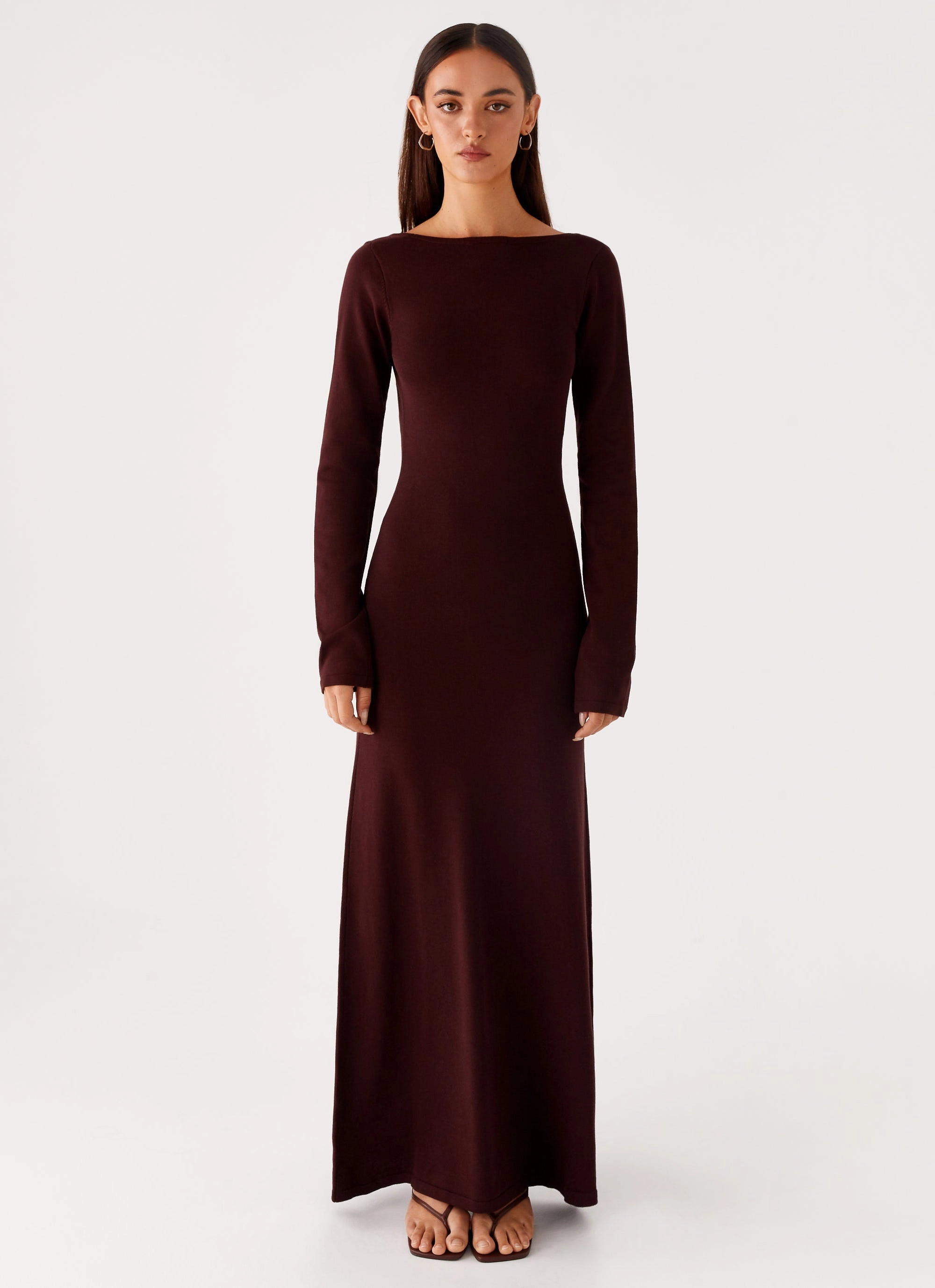 Night wear Adora Long Sleeve Knit Maxi Dress - Chocolate