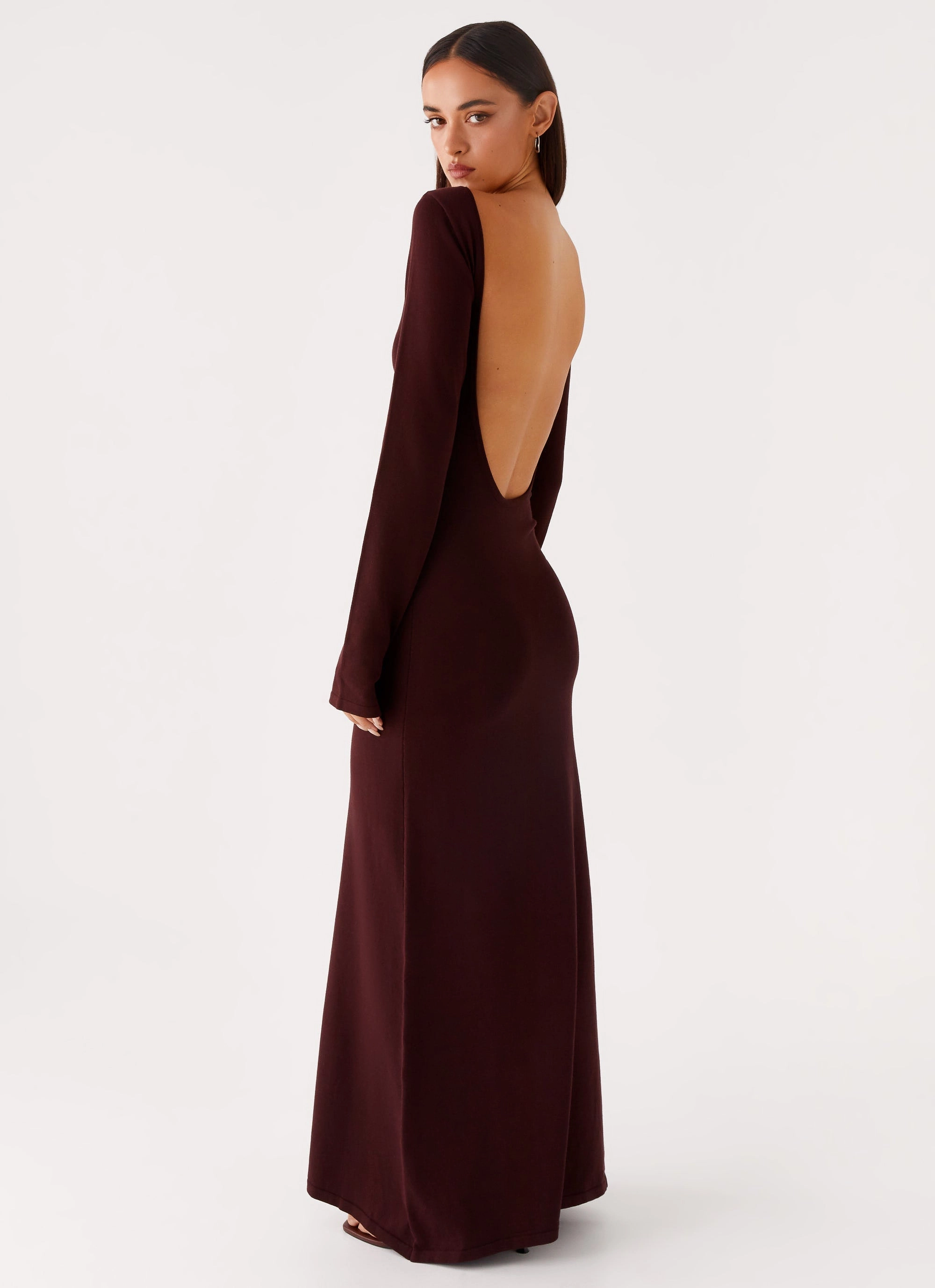 Adora Long Sleeve Knit Maxi Dress - Chocolate Mood Glow Flow Line