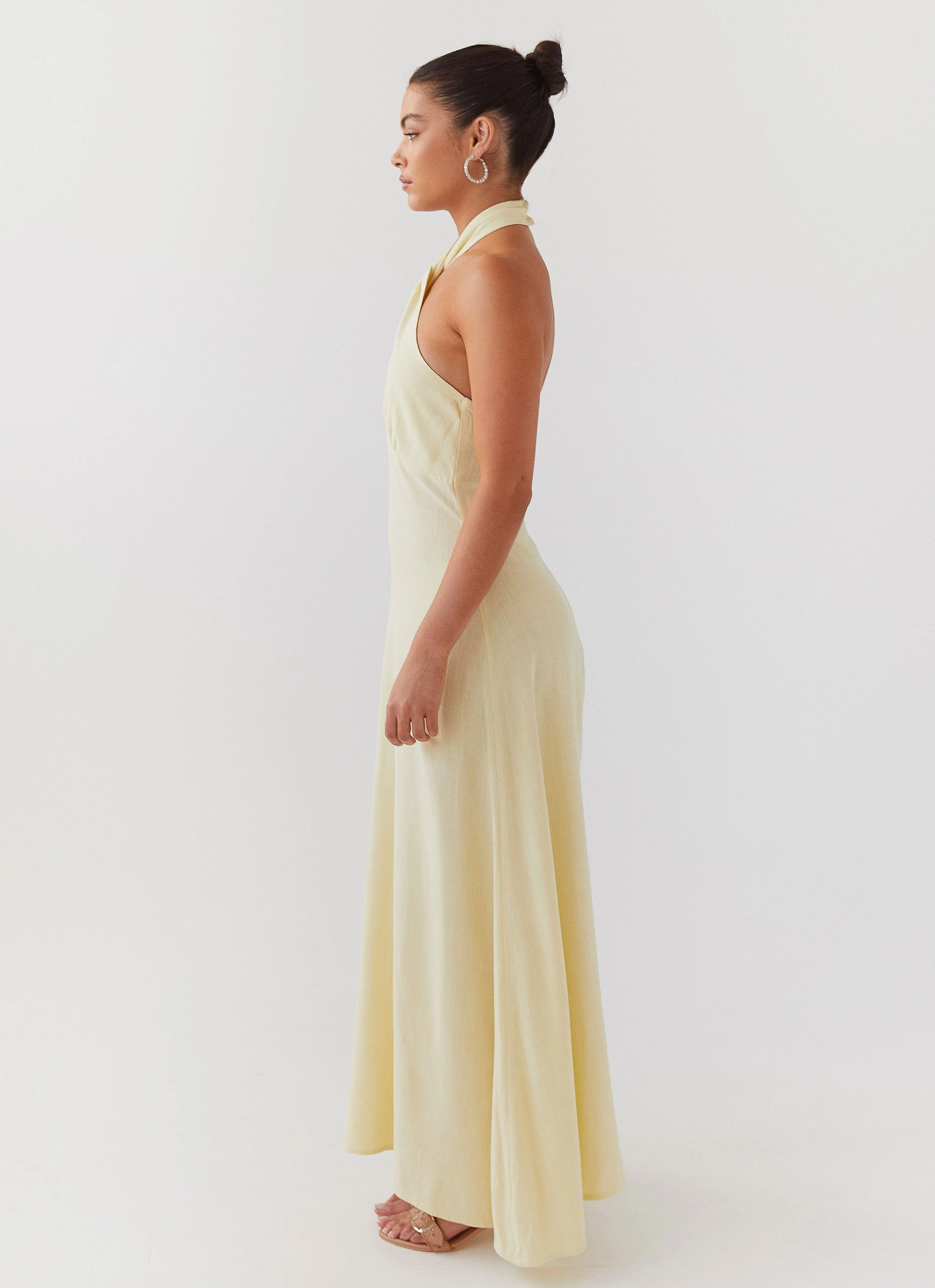 Adrienne Linen Maxi Dress - Lemon Modern Form Cozy Vibes