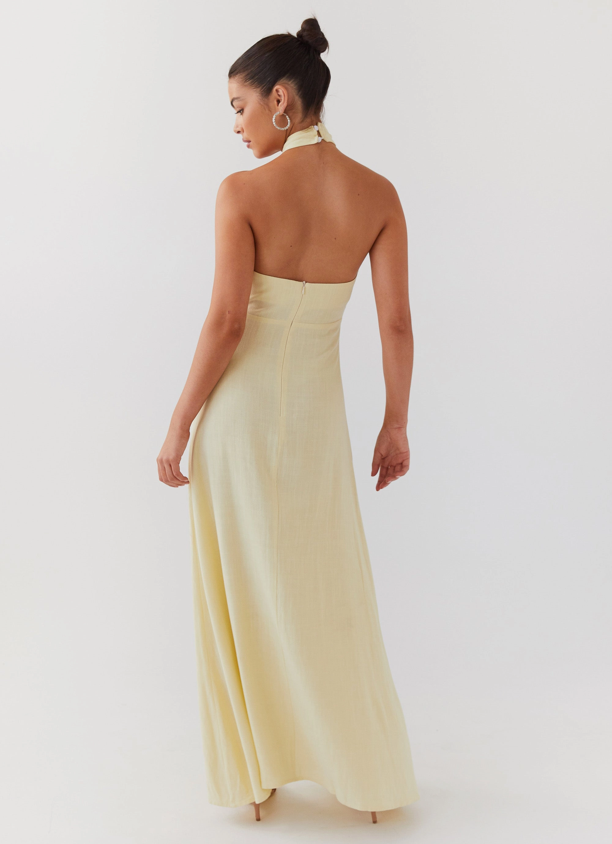 monochrome Cozy and Comfortable Adrienne Linen Maxi Dress - Lemon