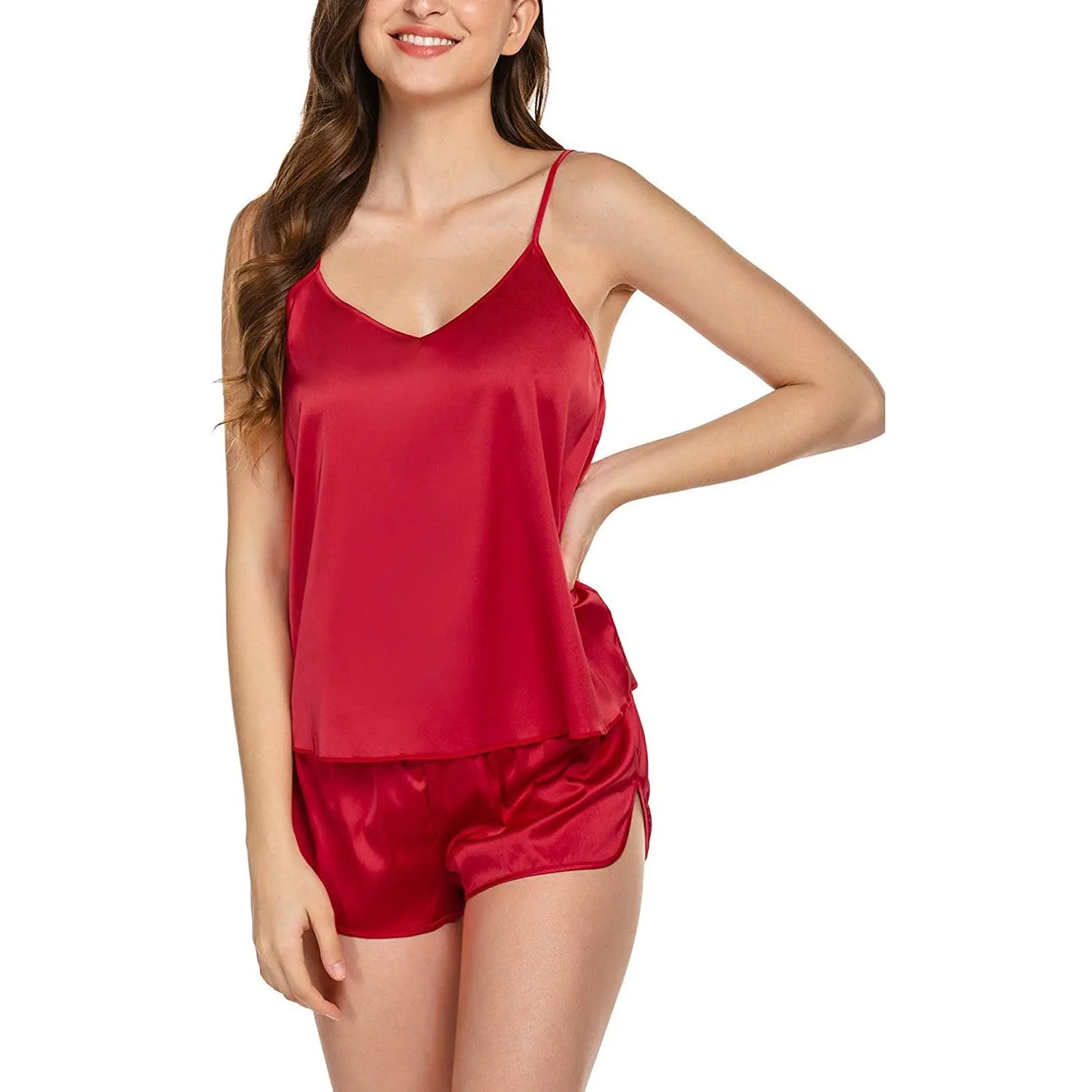 Affordable Women Lingerie Silk Pajamas Cami Shorts Set Nightwear Silk Short Sleepwear