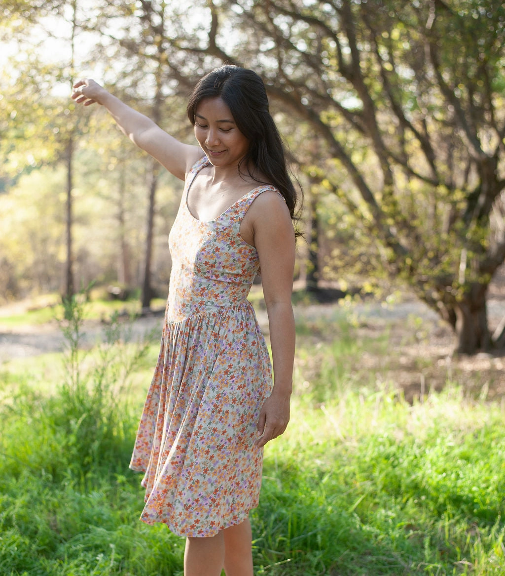 Agnes dress in Calico Bloom Challis Sleek and Sleek