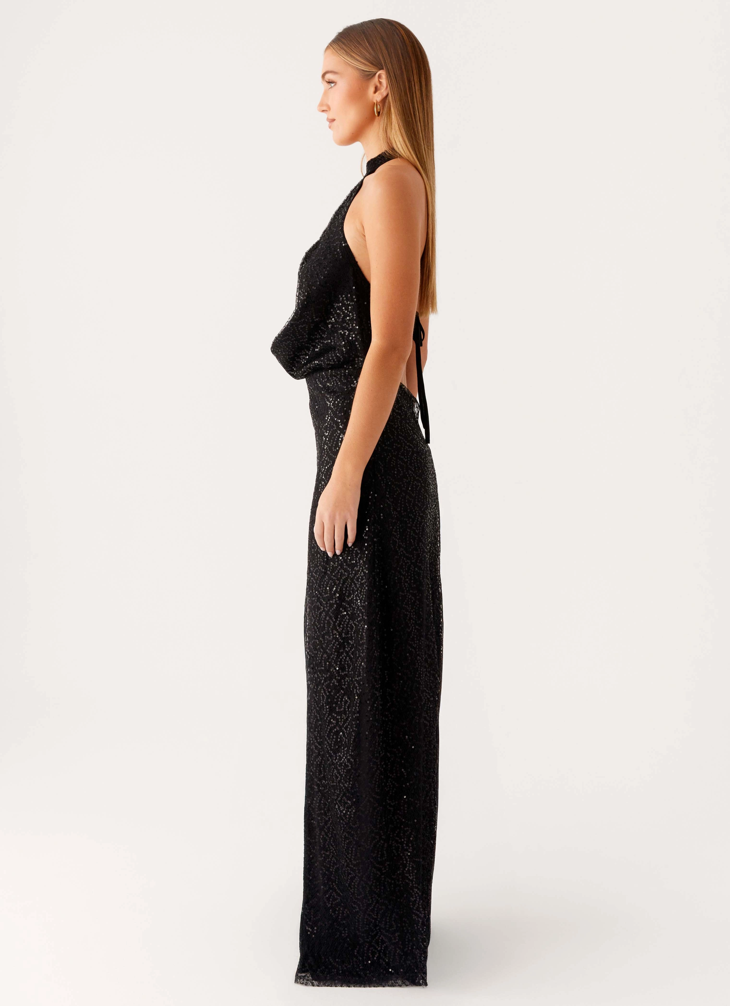 Effortless Waist Design Empire Sequin Maxi Dress - Black