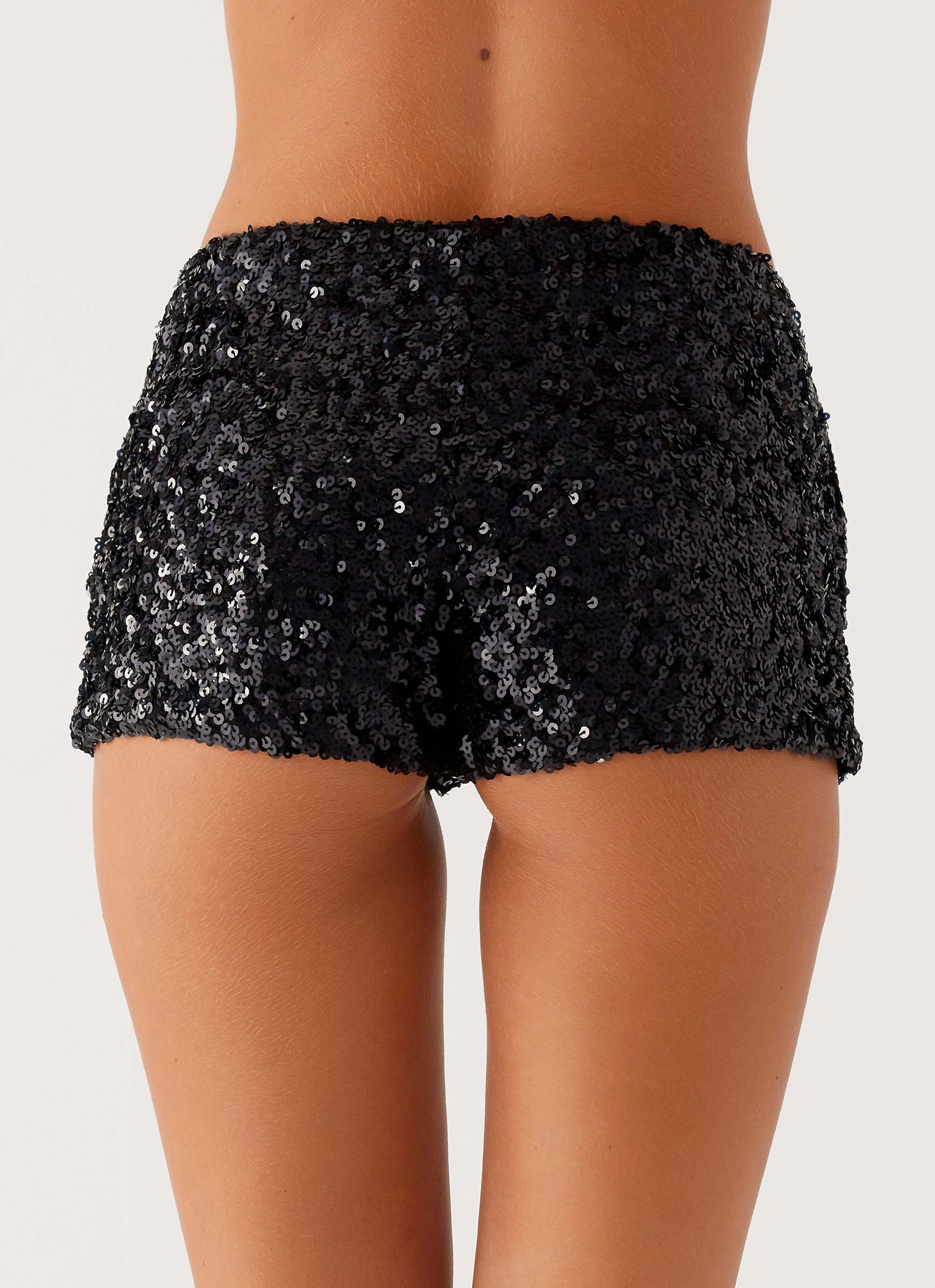 After Midnight Low Rise Sequin Mini Shorts - Black Non-Binding Fit ElasticWaistband