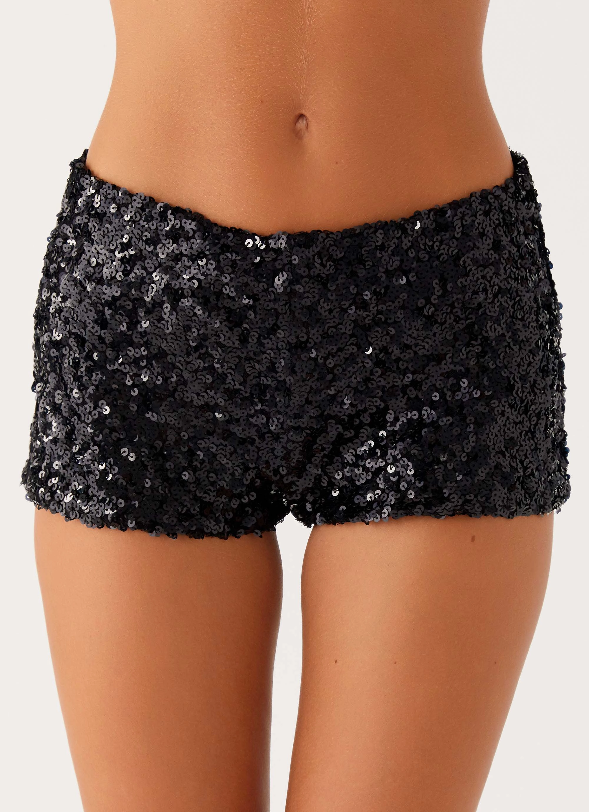 Packable Fit After Midnight Low Rise Sequin Mini Shorts - Black