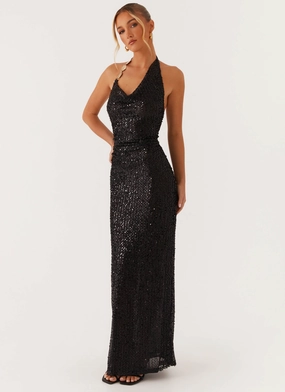 Cool Comfort After Tonight Sequin Cowl Neck Maxi Dress - Black