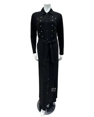 AH919 Studded Black Ribbed Modal Snap Front Morning Wrap Robe