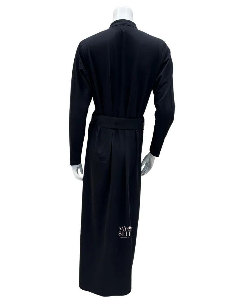 AH941 Floral Hooded Black Zip Front Morning Robe