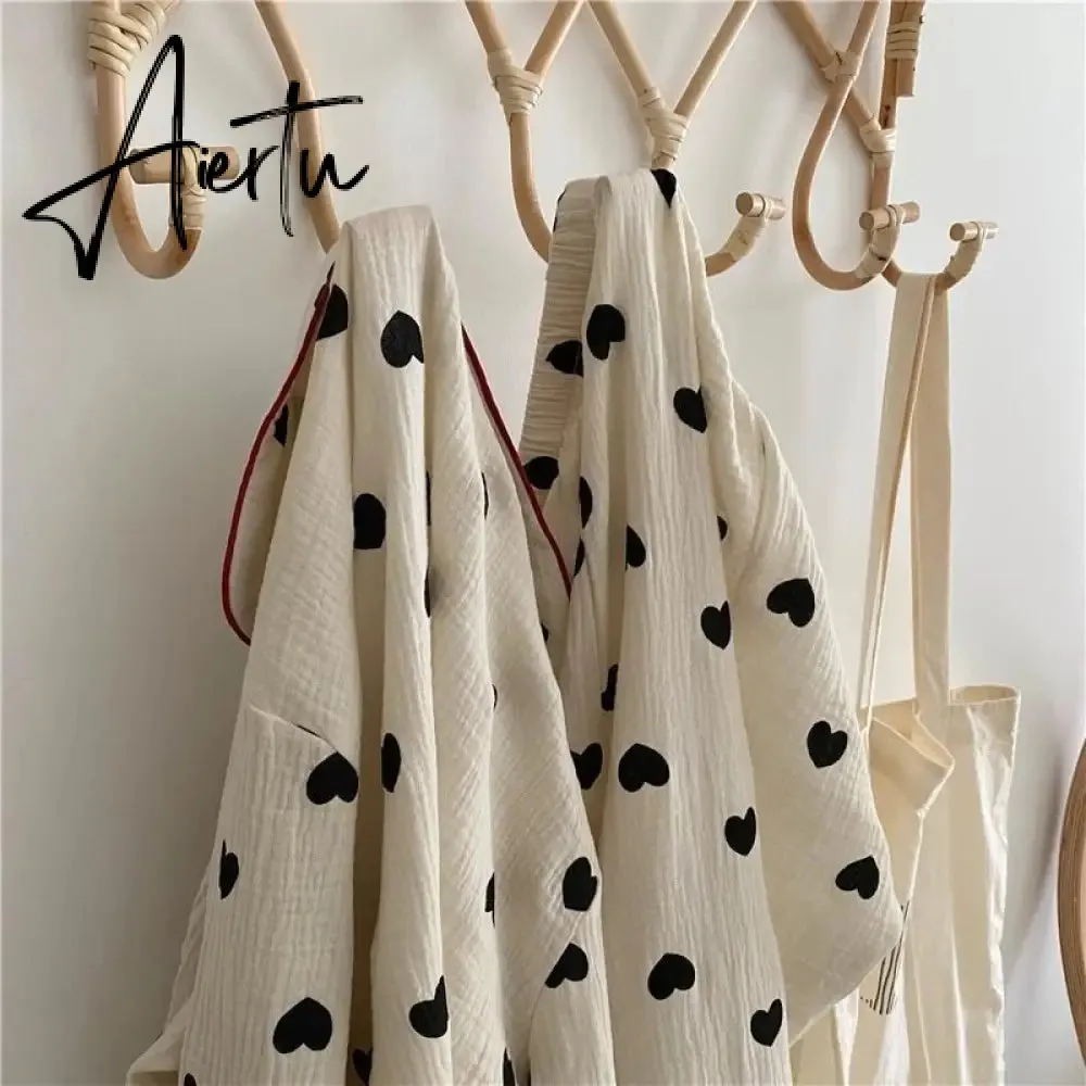 Aiertu  Cotton Pajamas for Women Korean Sleepwear Heart Print Pijama Female Set Woman 2 Pieces Nightwear Autumn Pyjama Long Sleeve