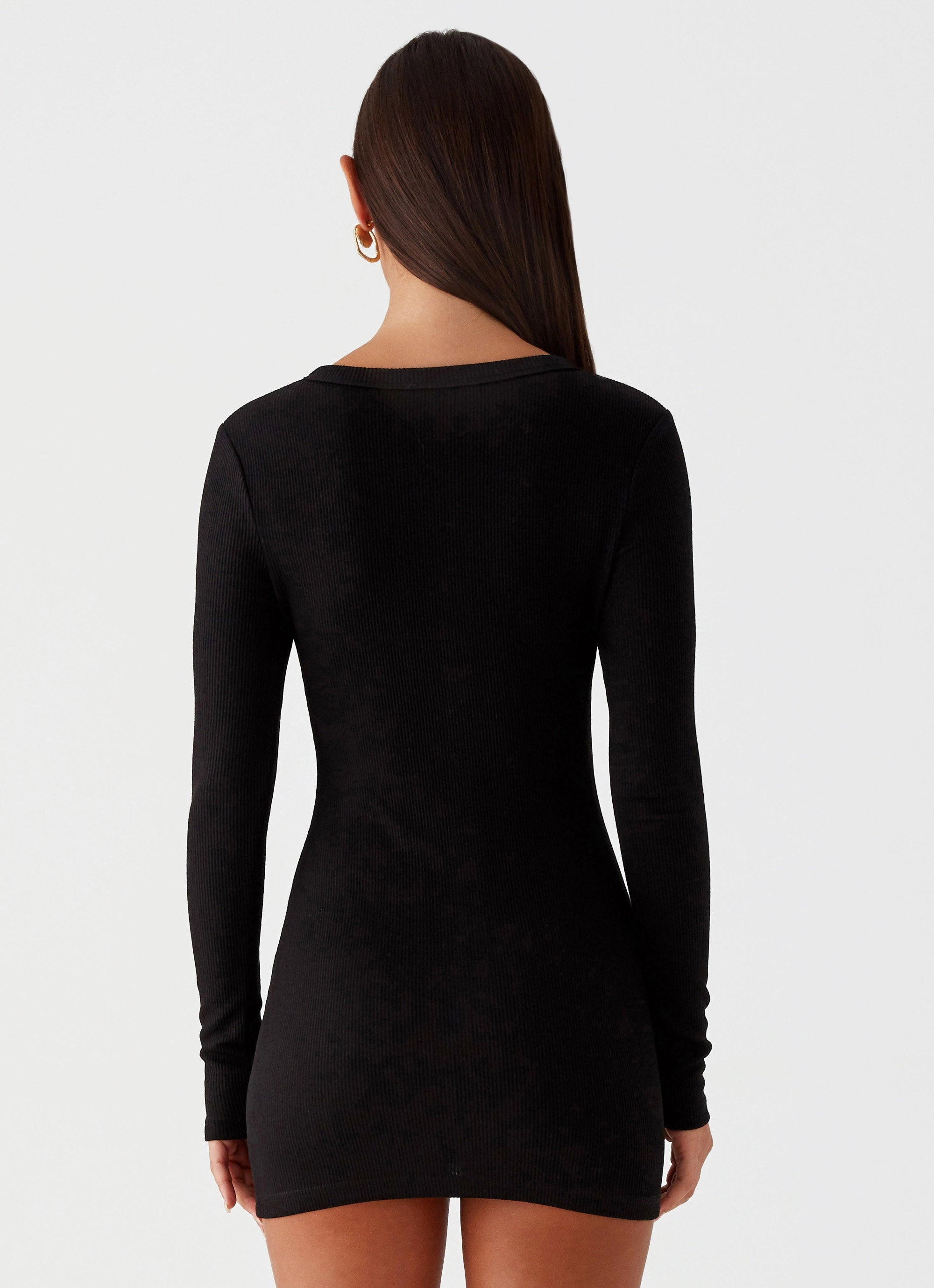 Ailee Long Sleeve Mini Dress - Black High Waist Fashion Forward