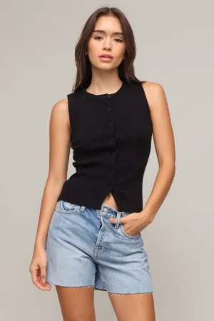 Tailored Seams RibbedCuff Button Sweater Vest