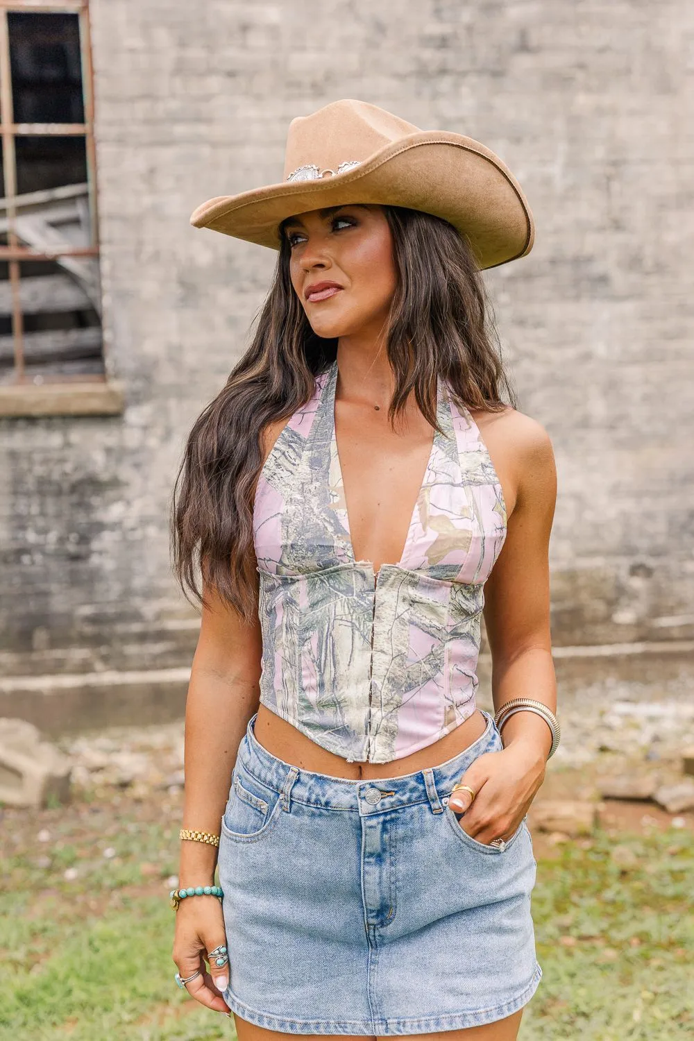 Soft Touch Blend Urban Camo Corset Top- Pink