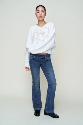 Guizio Heart Wool Sweater Warm Vibe Openwork Lattice Pattern