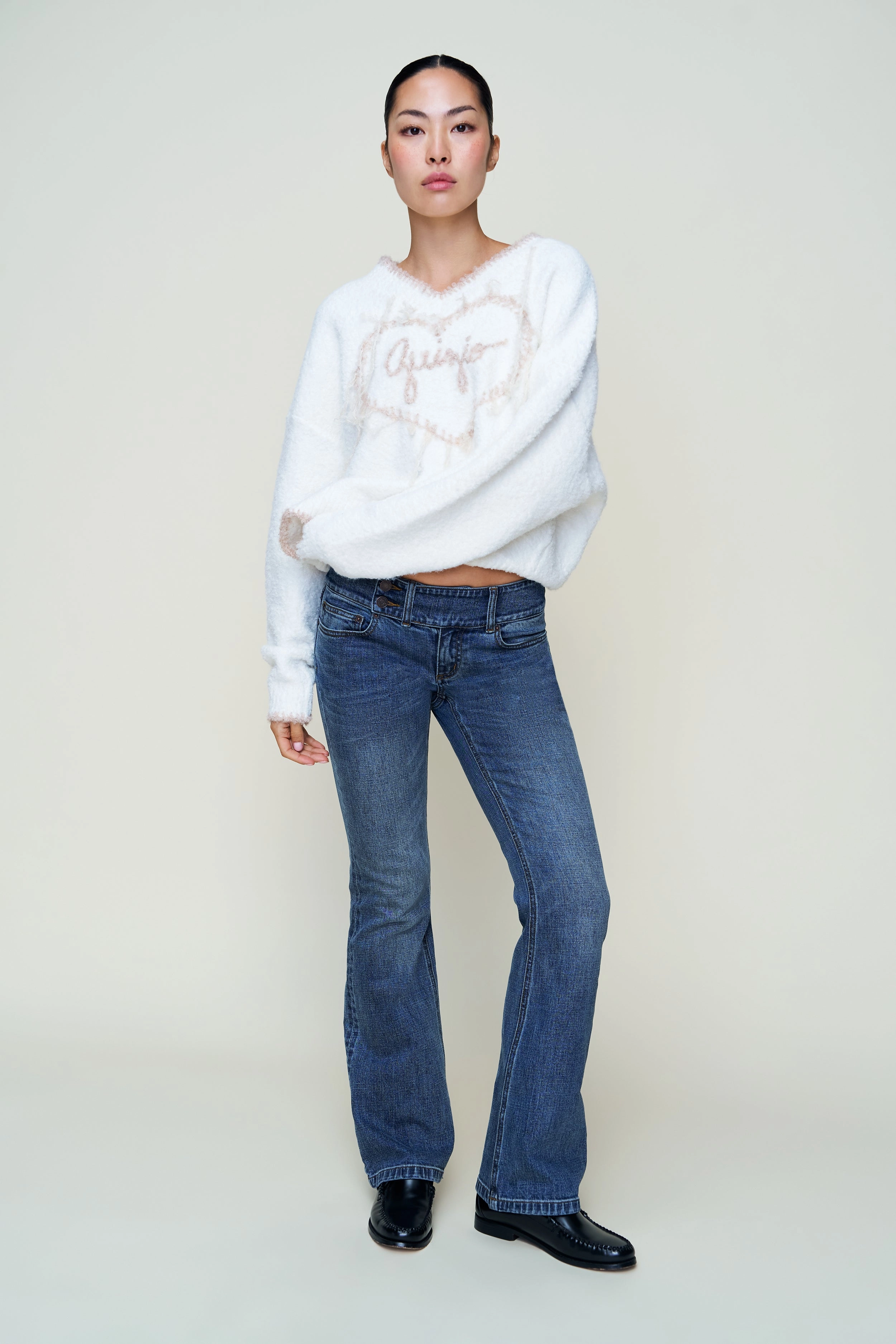 Guizio Heart Wool Sweater Warm Vibe Openwork Lattice Pattern