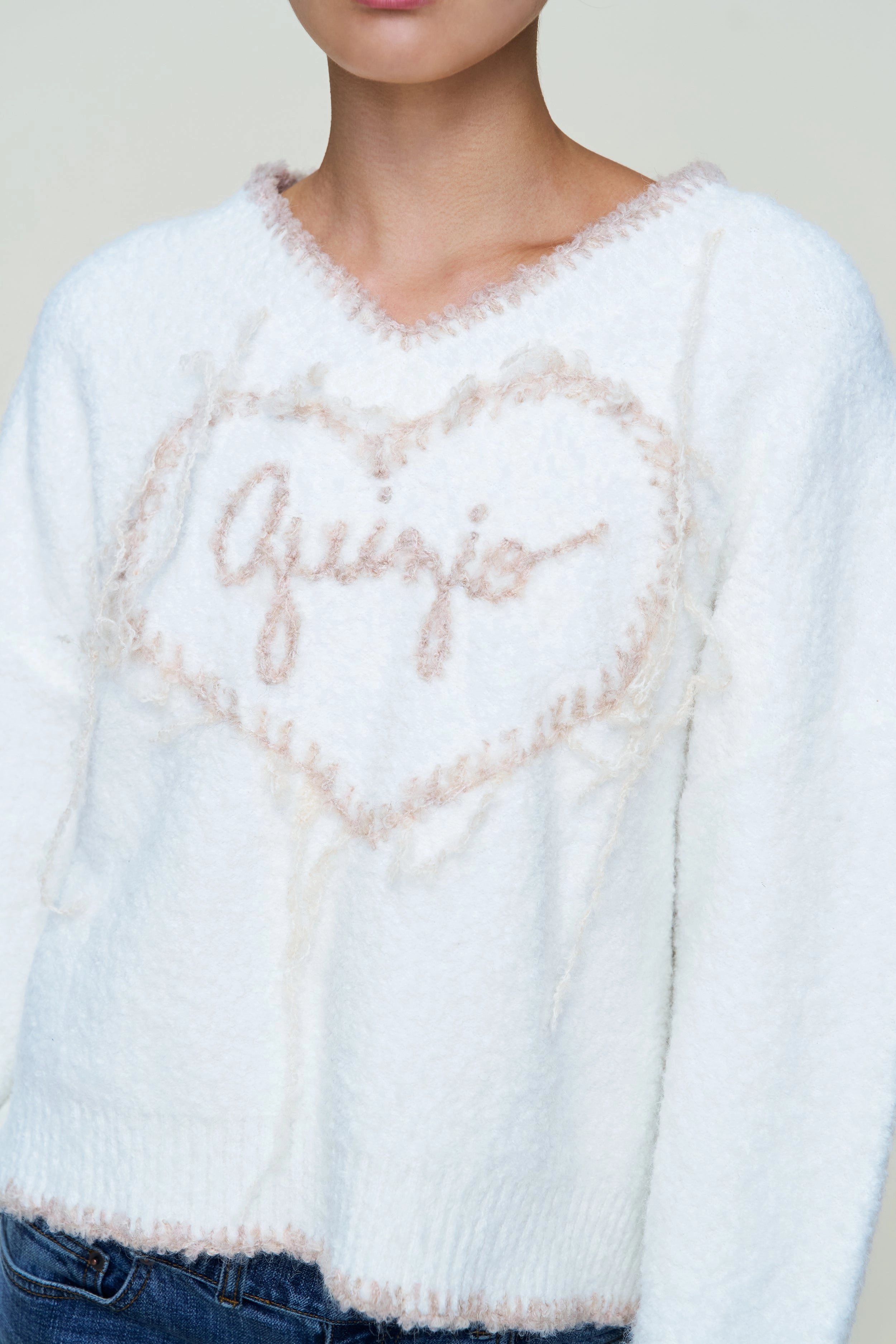 Guizio Heart Wool Sweater Bamboo Fiber Blend Breathable Mesh Panels