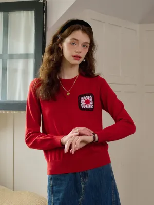 Breathable mesh ??Final Sale??Cadence Ribbed Round Neck Contrasting Embroidery Sweater
