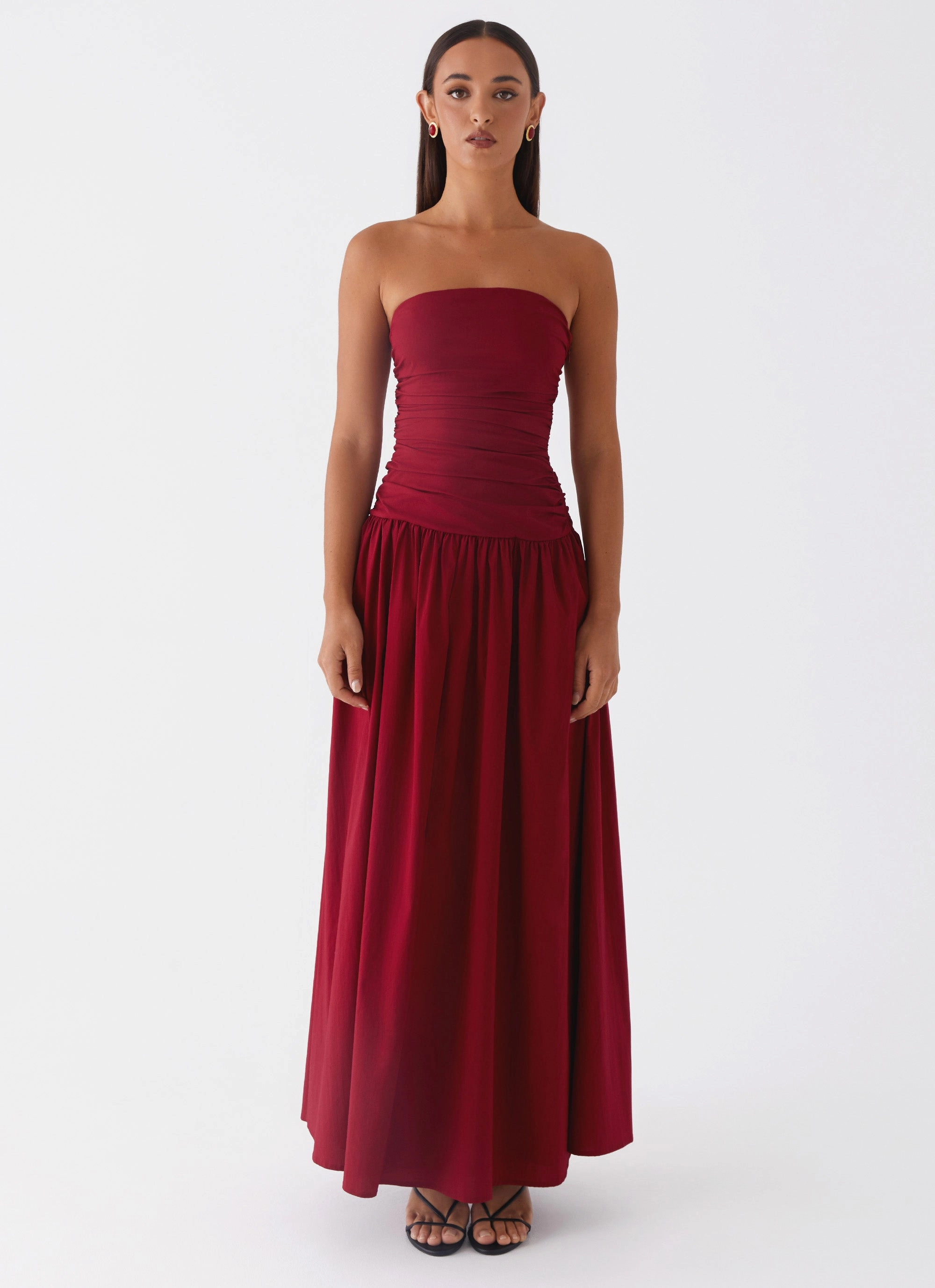 V Neckline Layering Piece Carmel Maxi Dress - Merlot