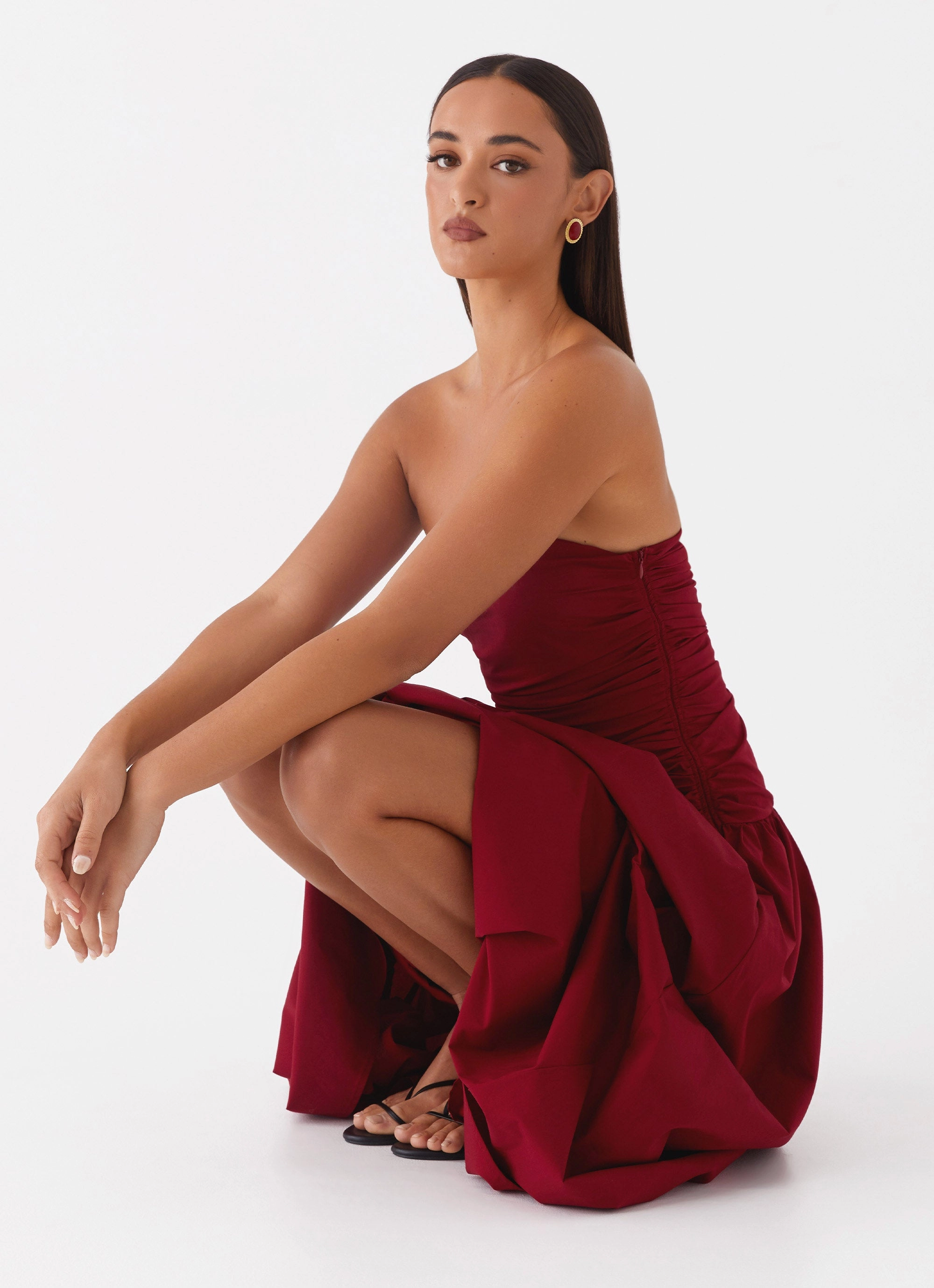 Carmel Maxi Dress - Merlot Shirred-Detail