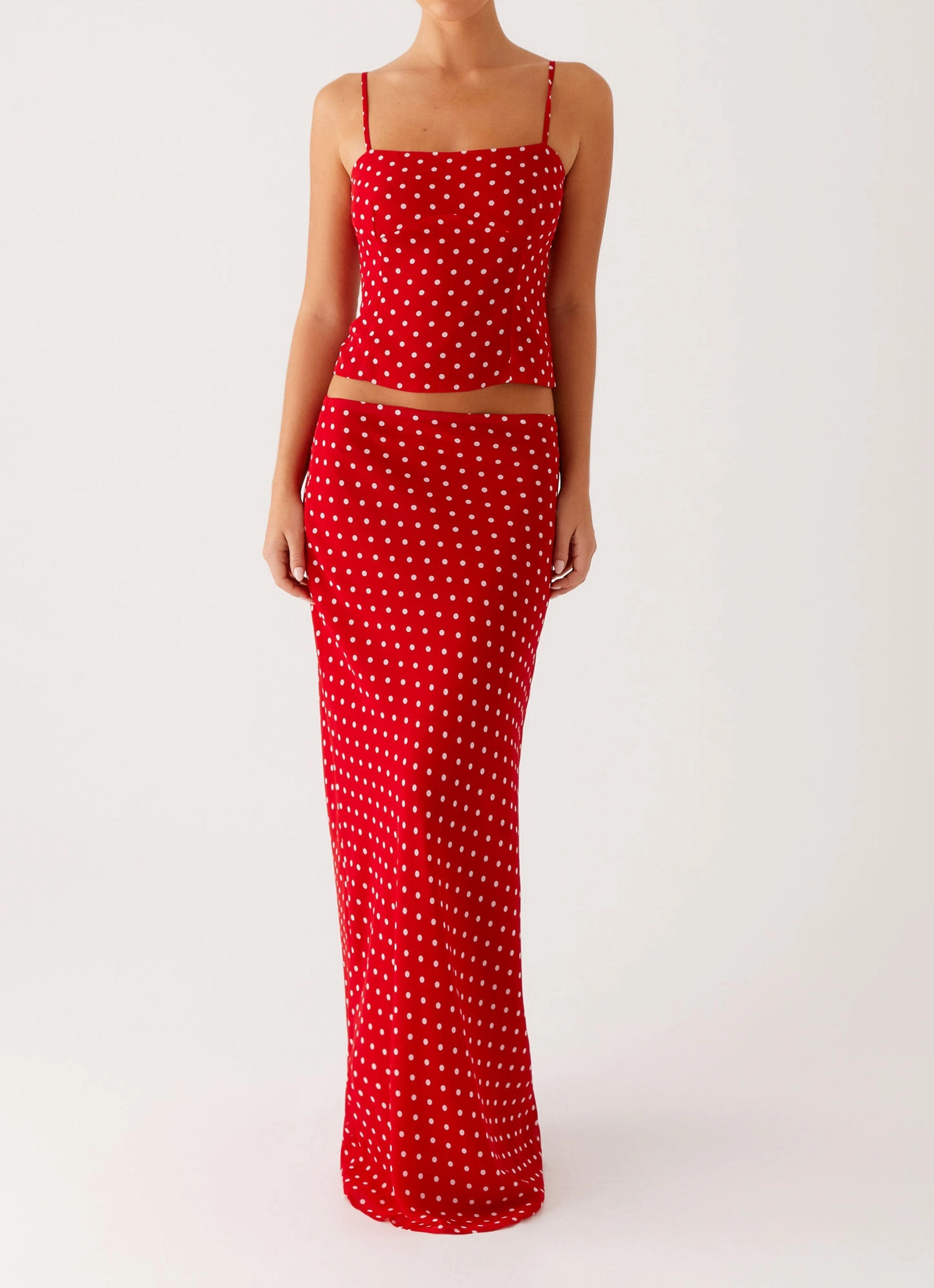 Bendita Maxi Skirt - Red Polka Dot Easy Motion Hidden pockets