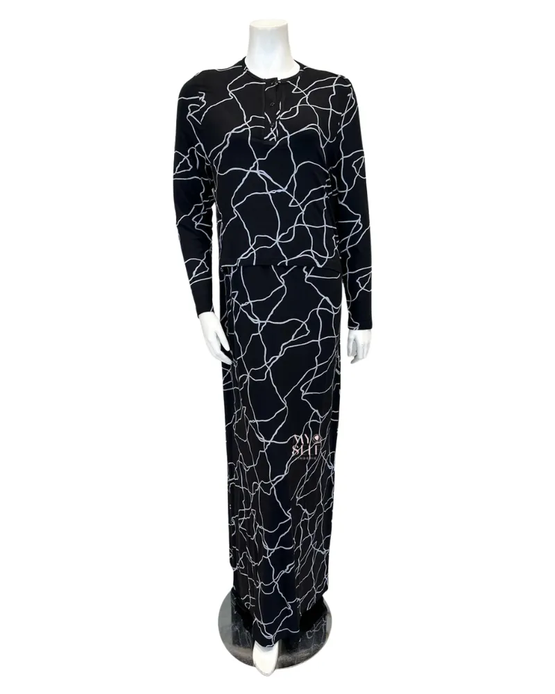 AJ1829 Black Silver Swirl Print Modal Nursing Nightgown