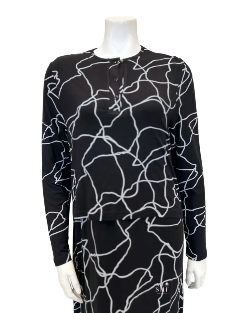 AJ1829 Black Silver Swirl Print Modal Nursing Nightgown