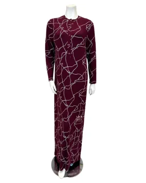 AJ828WN Wine Silver Swirl Print Snap Front Modal Nightgown