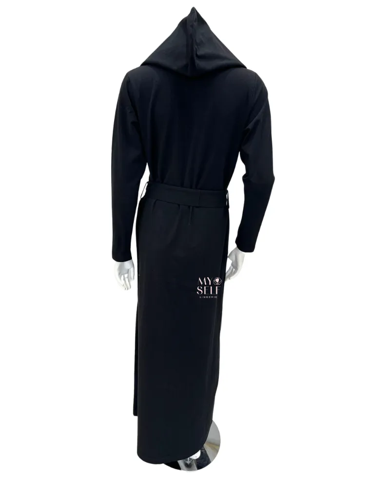AJ906 Butterfly Print Black Zippered Cotton Morning Robe w/ Removable Hood