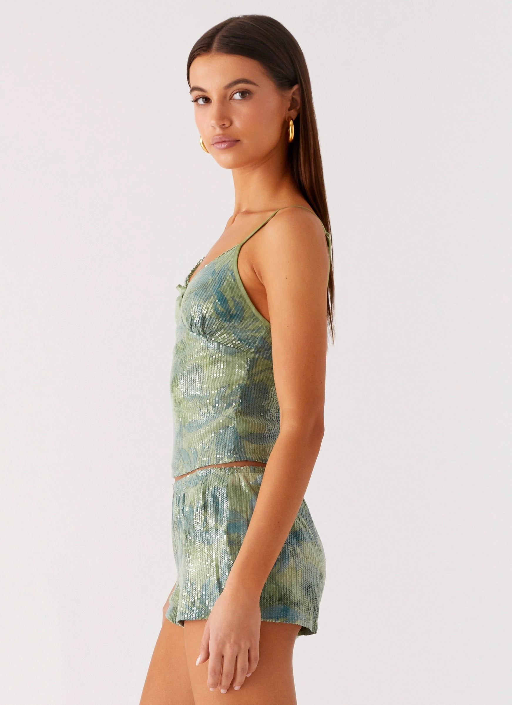 Simple Shirt Ajean Sequin Cami Top - Lime Blood