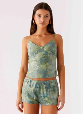 Ajean Sequin Cami Top - Lime Blood Modern Design Slim Silhouette