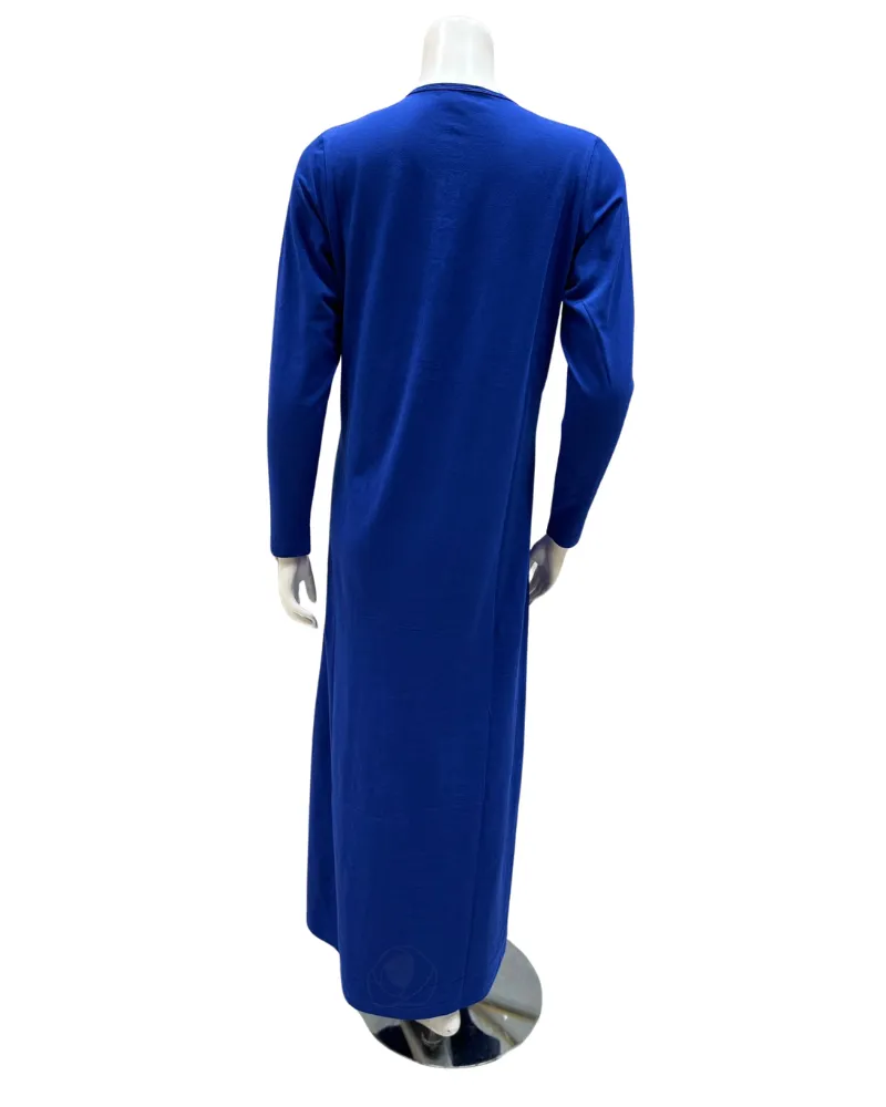 AK821 Flower Screen Print Snap Front Cobalt Cotton Nightgown