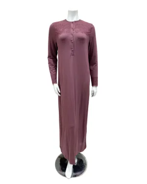 AK853MVE Mauve Lace Button Down Modal Nightgown