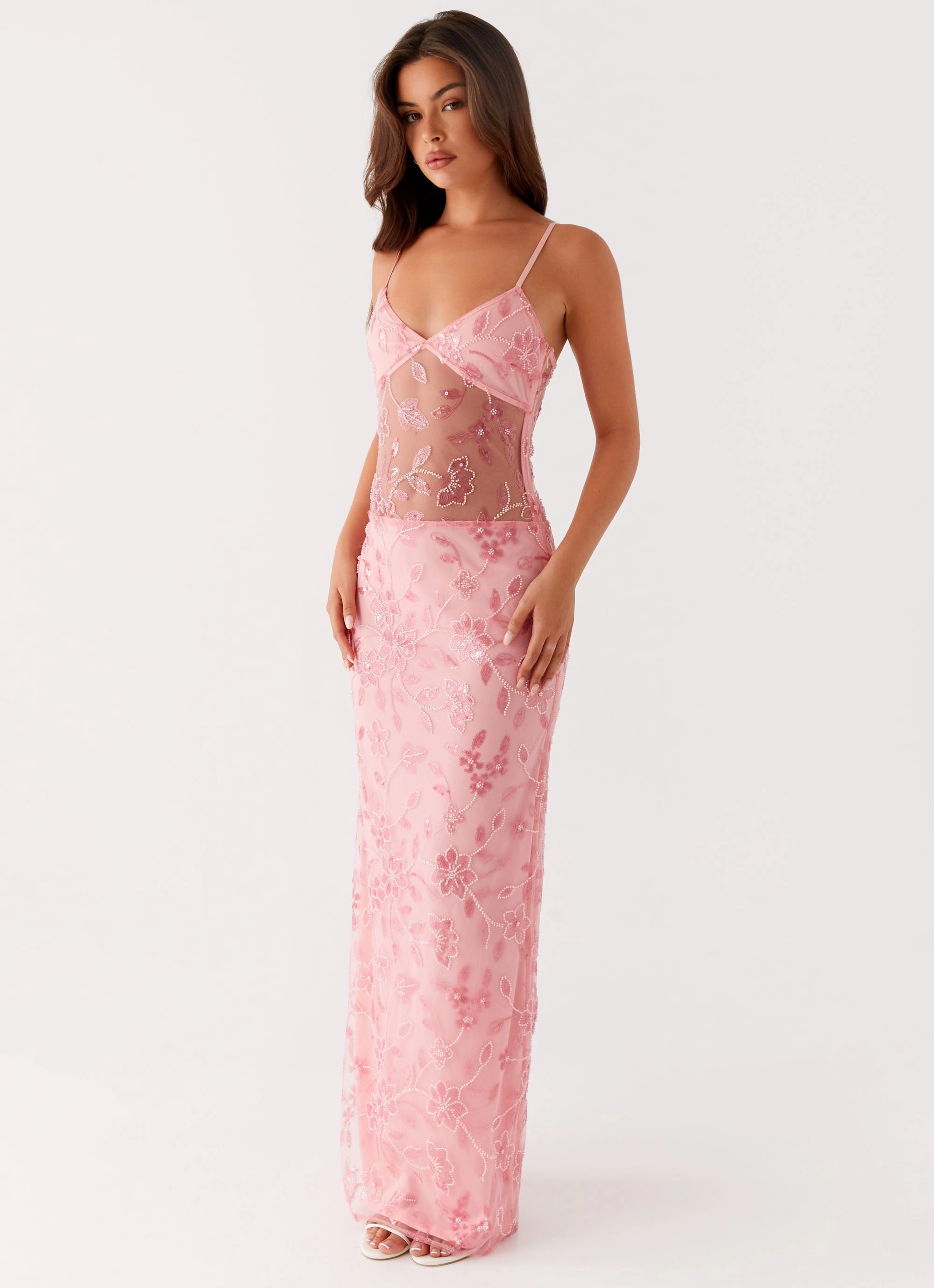 Feminine Look Akira Beaded Maxi Dress - Pink Orange